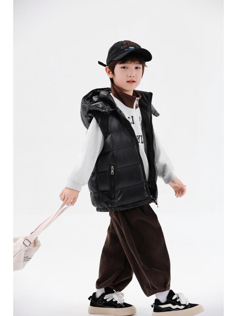2025 Autumn/Winter Kids' Solid Color Hooded Thick Duck Down Vest