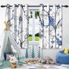 2pcs Plants Leaf Flowers Blue Blackout Curtains Home Bedroom Living Room Darkening Apartment Decoration Grommet Window Drapes