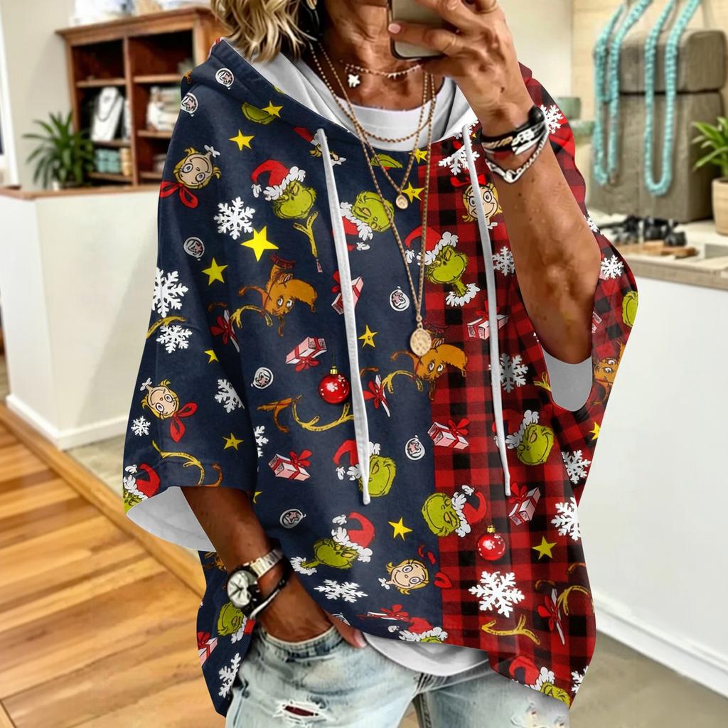 Women's Christmas Print Hooded Loose Fit Sweatshirt