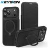 KEYSION Leather Flip Wallet Case for iPhone 15 16 17 Pro Max Air 16Plus 16e Cards Slots Magnetic 360 Ring Stand Phone Back Cover