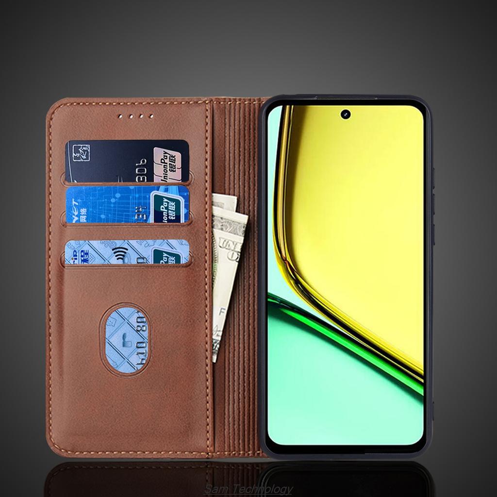 Kožené pouzdro s magnetickou přitažlivostí pro OPPO Realme C67 4G / Realme C67 (4G) Pouzdro s výklopným krytem, peněženka, telefon, tašky, pouzdra, pouzdra a kryty