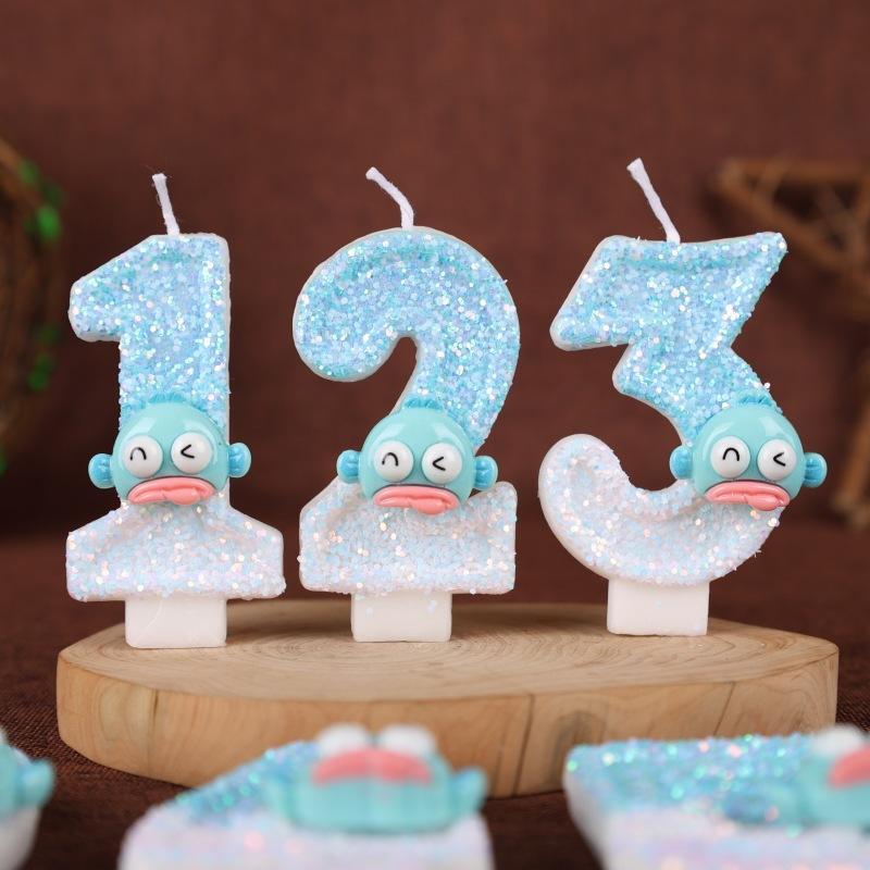 Ugly Fish Cartoon Number Birthday Candle Cake Decoration Holiday Birthday Celebration Handmade Candle 0-9diy
