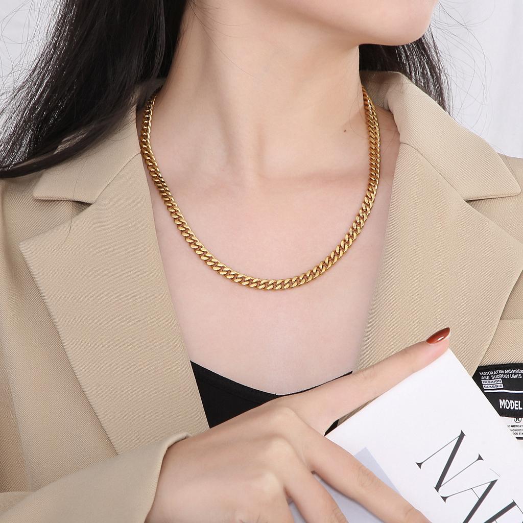 6/8/11mm Hip Hop Gold Color Multi Size Curb Cuban Chain Necklace Bracelet Men Women Stainless Steel Jewelry Thick Best Gift