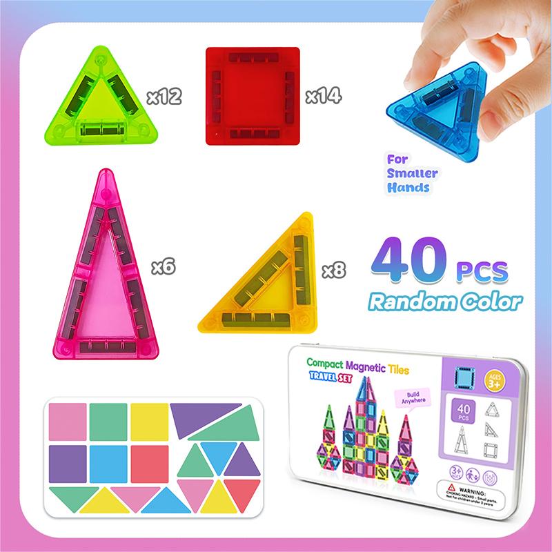 Mini Magnetic Tiles Travel Set Toddler Magnet Building Blocks Constructions STEM Creative Game Kid Iron Box Portable Blocks Toys