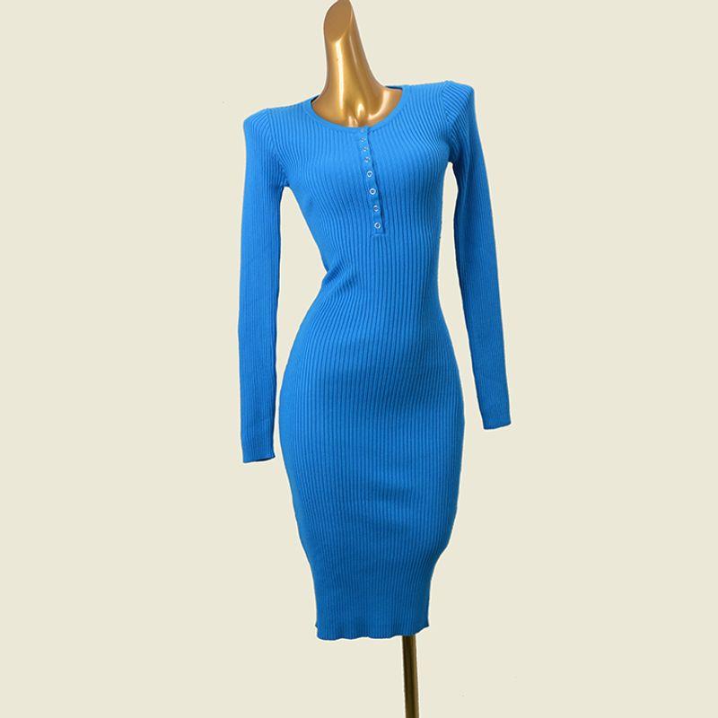 Black Early Autumn Slim Fit Waist-Controlled Base Knitted Dress