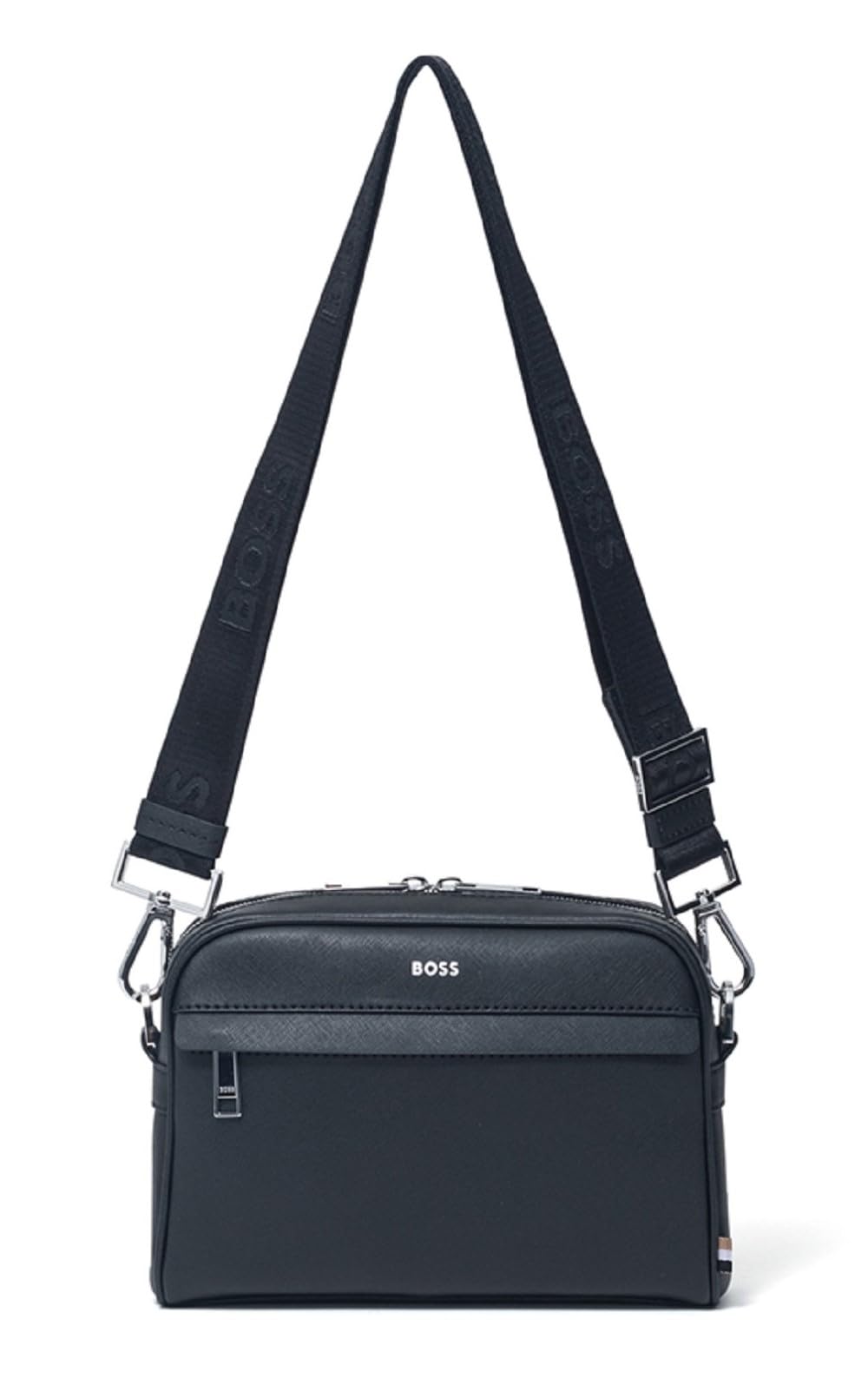 

BOSS Recycled Leather Silver Tone Travel Outing Cool Elegant Functionality [Zair_Squared Crossb] чорний