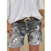 Cross-Border Women's Denim Shorts: Buttoned, Slim Fit, Half-Body Print, Casual, Elastic, Versatile Hot Pants