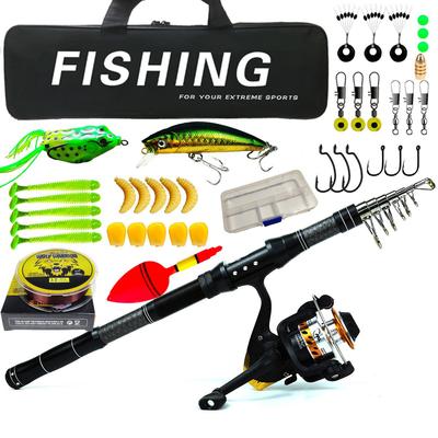 Portable Fishing Gear Set 5.2:1 3BB Spinning Reel 1.8 -2.4m Telescopic Fishing Rod Gear Ratio Fishing Rod Kit Bait Accessory Bag Suitable