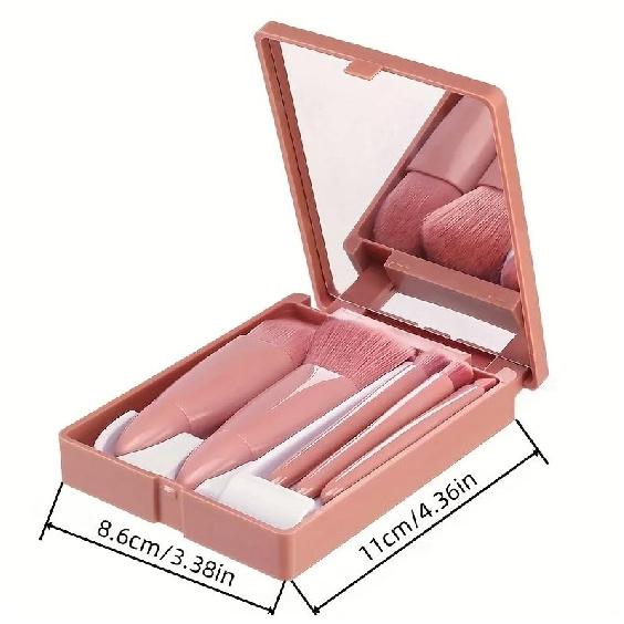5Pcs Foldable Travel Makeup Brush Set with Mirror - Mini Portable Makeup Brushes