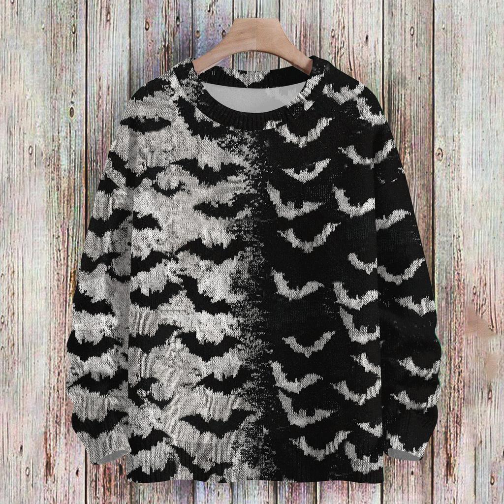 Ladies' Fashionable Casual Long Sleeved Christmas Printed Round Neck Knitted Yarn
