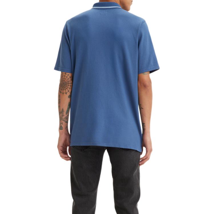 Levis Solid Color Knitted Short Sleeve Polo Shirt Men tops Blue A3121-0004