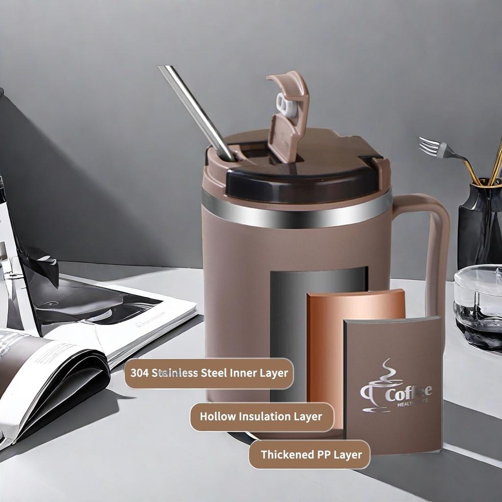 WORTHBUY Double-Wall Thermal Insulated Coffee Mug 304 Stainless Steel Water Cup With Spoon&Tea Strainer Leak-proof Drinking Cup