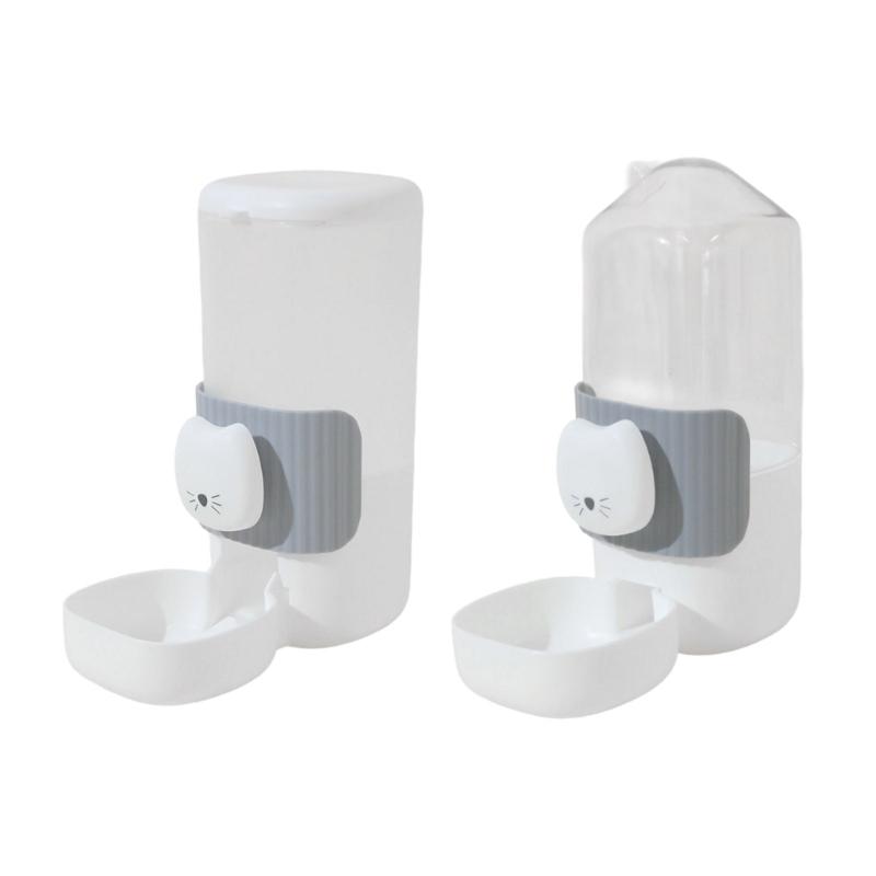 

2PCS Cage Mounted Automatic Pet Food Water Dispenser with Cartoon Cats Design Easy Installation For Home Feeding Supply сірий колір