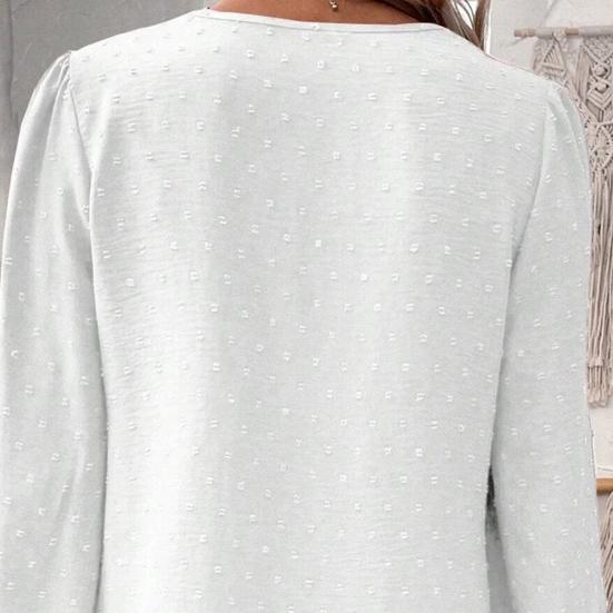 Women Short V-Neck Half Open Collar Lace Stitching Long-Sleeved Shirt Solid Color Loose Fit Pullover