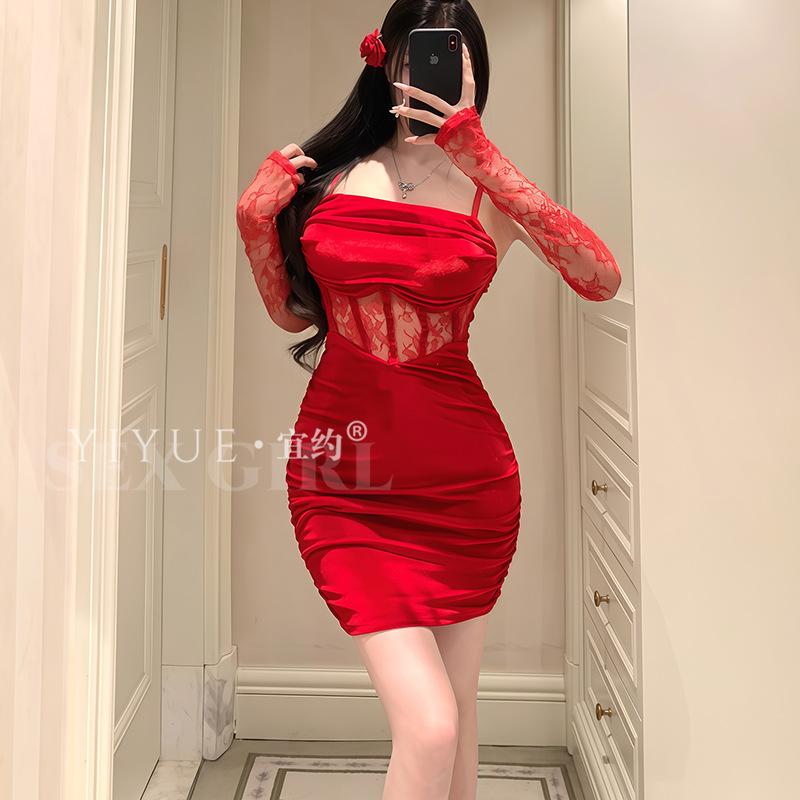 Erotic Underwear, Hot Girl sexy halter wrap skirt, lace Seductive Slimming, nightclub uniform, women's sleeping dress 1151