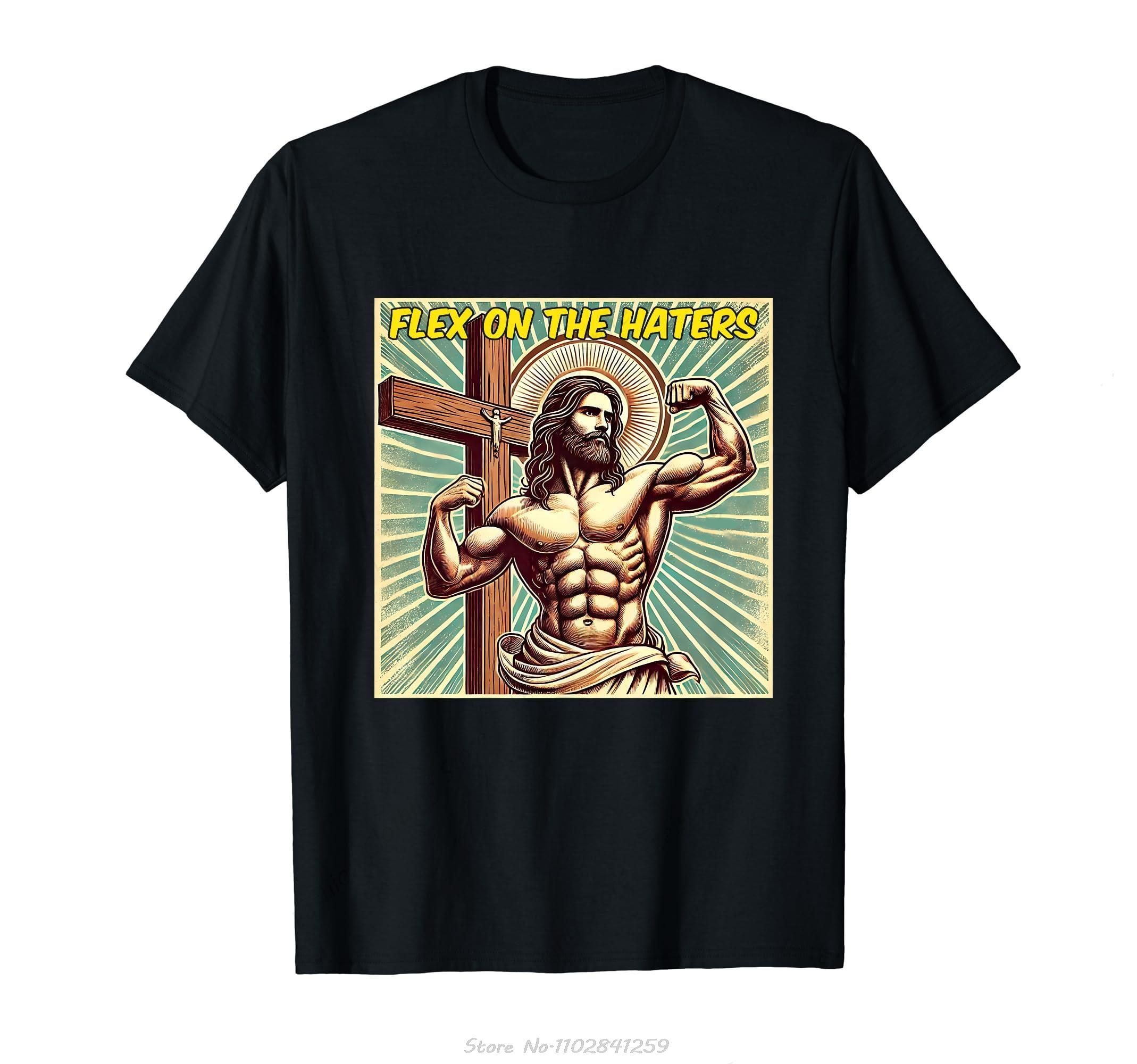 

Flex On The Haters Jesus Muscle Gym Weight Lift T-shirt Funny Prevailing Tshirt O-neck Summer Men T Shirt Men Clothing XXXL чорний