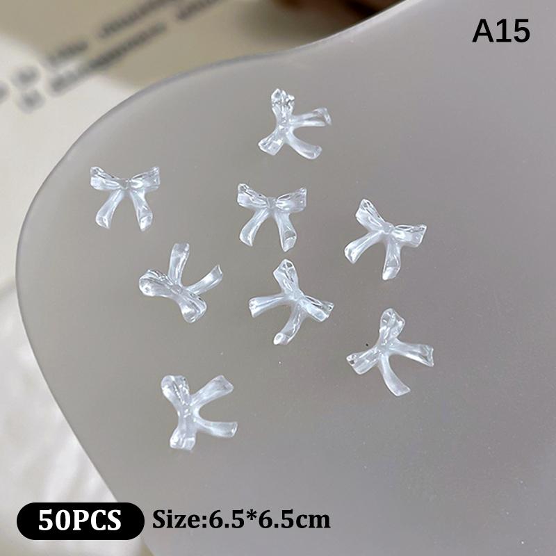 50Pcs Ice Transparent Color Bowknots Resin Nail Art Decorations 3D Mini Cute Bows Nail Charms For Diy Nails Accessories