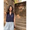 Hong Kong style retro high-end brown V-neck linen knitted vest women's summer thin outer wear sleeveless temperament top