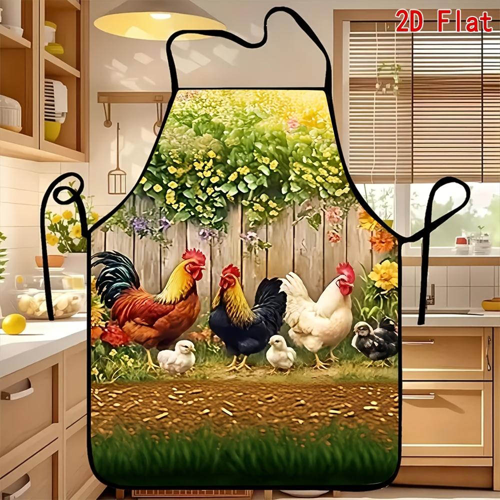 1pc, Apron, Pastoral Scenery, a Design Featuring Chickens And Ducks, Reusable, Suitable for Kitchen And Dining Room, Easy, Lightweight, Kitchen Apron,