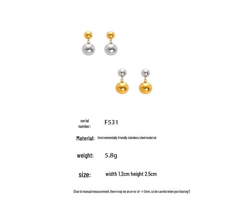 Oumaijia 18k Gold-Plated Stainless Steel Earrings with Hollow Design and Steel Ball Accents