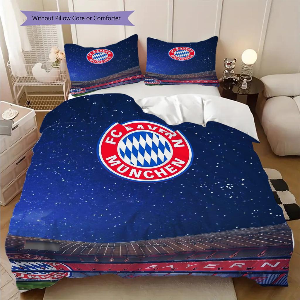 FC Bayern München Muster Bettwäsche Steppdecke Set Bettbezug Kissenbezug Heimdekoration Geburtstagsgeschenk (1 Bettbezug + 2 Kissenbezüge, ohne Füllung)
