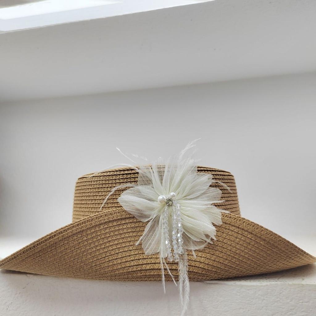 Summer Elegant Top Hat Grass Hat Versatile Pearl New Fashion Sunscreen and Sunshade Hat Flower Hat Beach