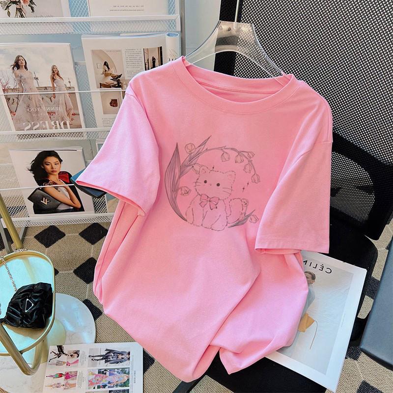 Women's Crew Neck Short Sleeve Graphic Tee Loose Fit Japanese Casual Cartoon Print T-Shirt