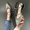 Fashion 2025 New Fashion Pointy Line with Thick Heel Shoes, Diamond-style Soft Warm Baotou Mid-heel Sandals, Women's Shoes