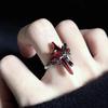 Vintage Red Zircon Cross Open Rings for Women Men Gothic Black Metal Irregular Wrap Star Adjustable Finger Rings Y2K Jewelry