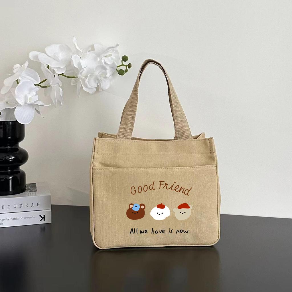 New canvas tote bag dirt-resistant large-capacity simple office worker student versatile lunch box mommy thermal insulation bento bag