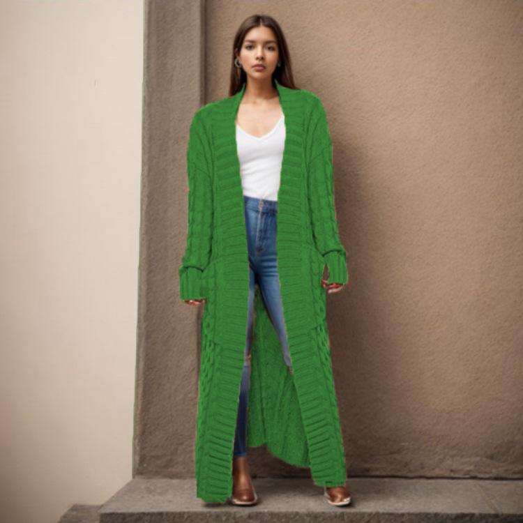 New Loose Knitted Cardigan with Pockets, Long Twisted Sweater and Thick Coat for Women In Autumn and Winter