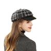 Hat Women's Autumn and Winter New Fine Plaid Leather Brim Beret Retro Face Small Versatile Fashionable Octagonal Hat