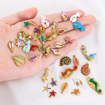 2pcs Stainless Steel Ocean Animals Pendant Whales Seahorses Conch Shells Marine Bracelets Earrings Charm for Jewelry Making Gift