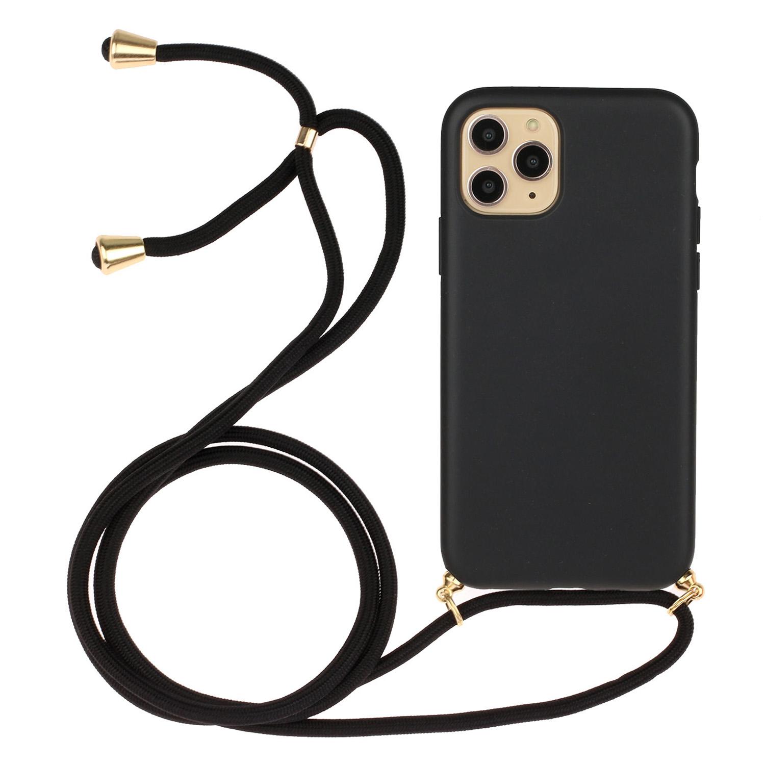 

For iPhone 15 Pro Wheat Straw+TPU Phone Case Environment-Friendly Biodegradable Cover with Lanyard Black