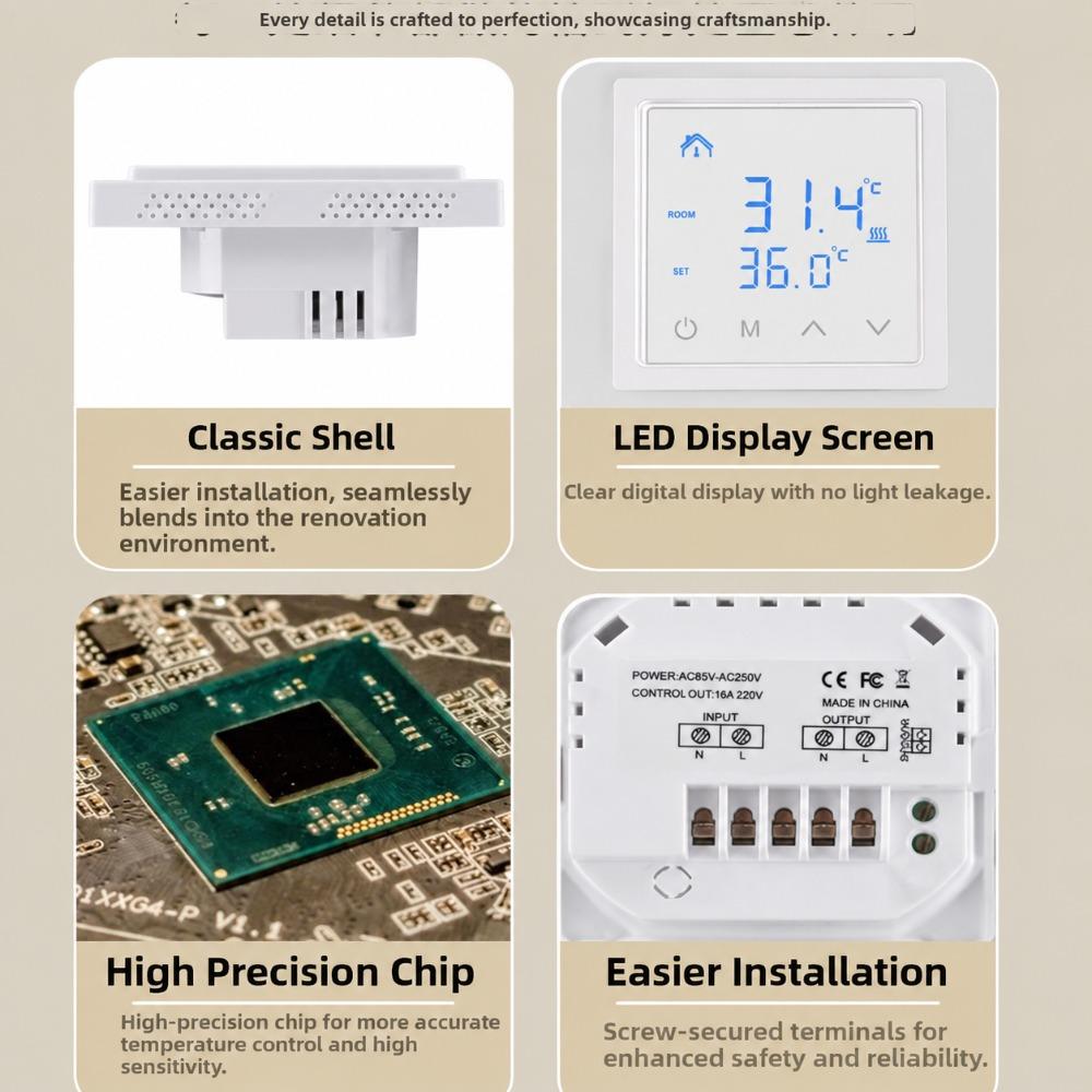 White Backlight Smart Thermostat 16A Current Electric Heat Thermostat  Electric Heating Cable