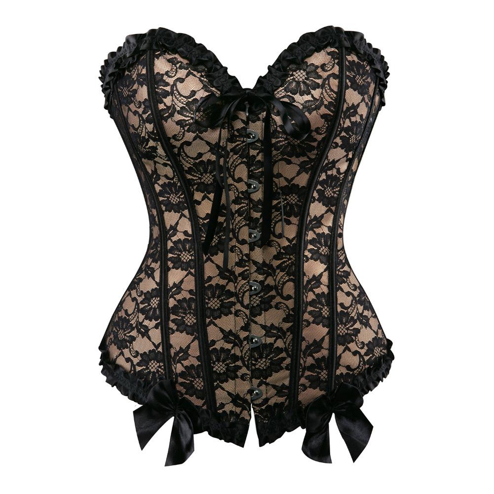 European Palace Style Lace Steel Buckle Boned Corset Body Shaper