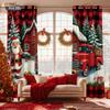 Set Of 2 Christmas House Santa Claus Red Print Perforated Curtains Multiple Sizes Living Room Bedroom Insulation Decoration Curtain Blackout Polyester