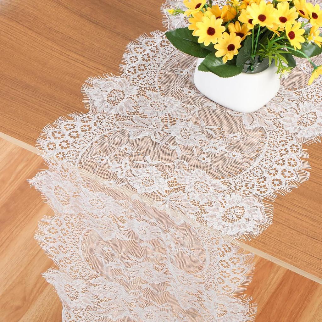 Black Lace Table Runner, 14x118 Inch Vintage Lace Table Cloth, Embroidered Boho Tables Runner for Rustic Wedding Tables Decorations, Bridal Shower,