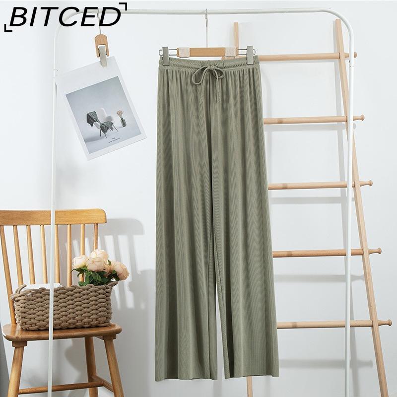 BITCED Ice Silk Wide-Leg Trousers for Women Spring/Summer Lightweight Slimming Loose-Fit Drapey Breathable Straight-Leg Casual Floor-Length Trousers