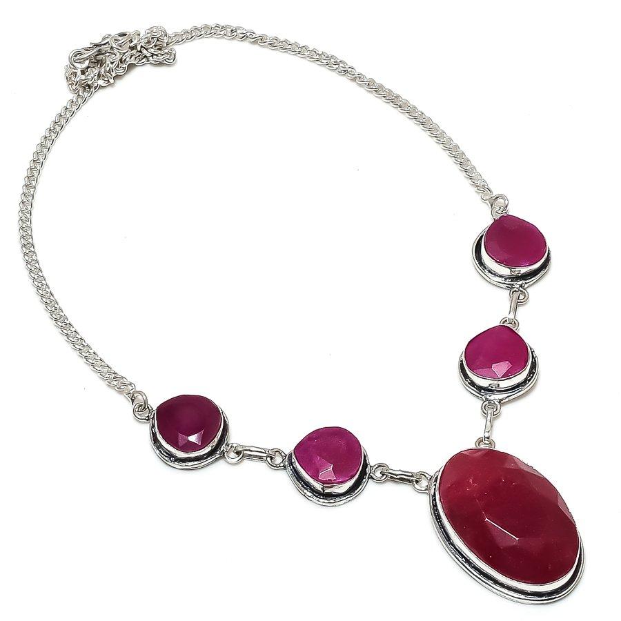 Ruby(Simulated) Gemstone 925 Sterling Silver Jewelry Necklace 18" M7w96