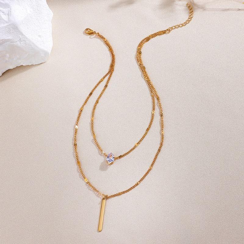 Colier lung cu ciucuri cu două straturi Moda femei simplă în formă de picătură de apă strasuri lungi cu pandantiv coliere cu farmec sexy bijuterii de petrecere