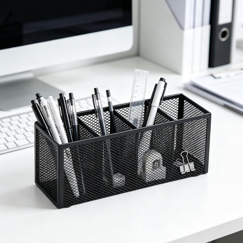 Vanity and Desk Organizers Pen Holders, Black Metal Mesh Desktop Caddy for Brushes, Pen, Scissors, and Supplies