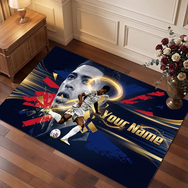 Jude Bellingham Custom Crystal Velvet Rug, Personalized Name Text Print, Football Logo Soft Non‑Slip Floor Mat Home Decor Gift