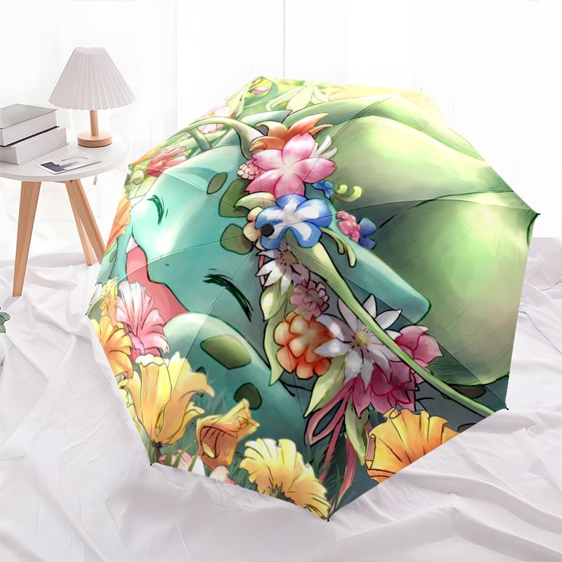 Bulbasaur pattern, automatic folding umbrella, portable and foldable design, 8 ribs, a Christmas or birthday gift.