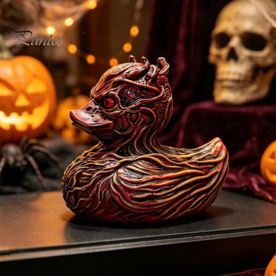 Unique Trendy Collectible Halloween Horror Duck Figurine, Devil Animal Resin Statue, Retro Gothic Style Gift Desktop Decor for Shelf Desk Car Creative