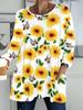 2025 Autumn Winter New Plus Size Women's Tops, Sunflower 3D Print Fashion Crew Neck Long Sleeve T-Shirts