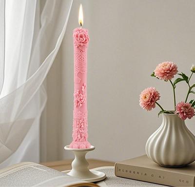Long Lace Flower Relief Cylindrical Candle Silicone Mold Pole Carved Chime Candle Mould Roman Column Cylindrical Gypsum Molds