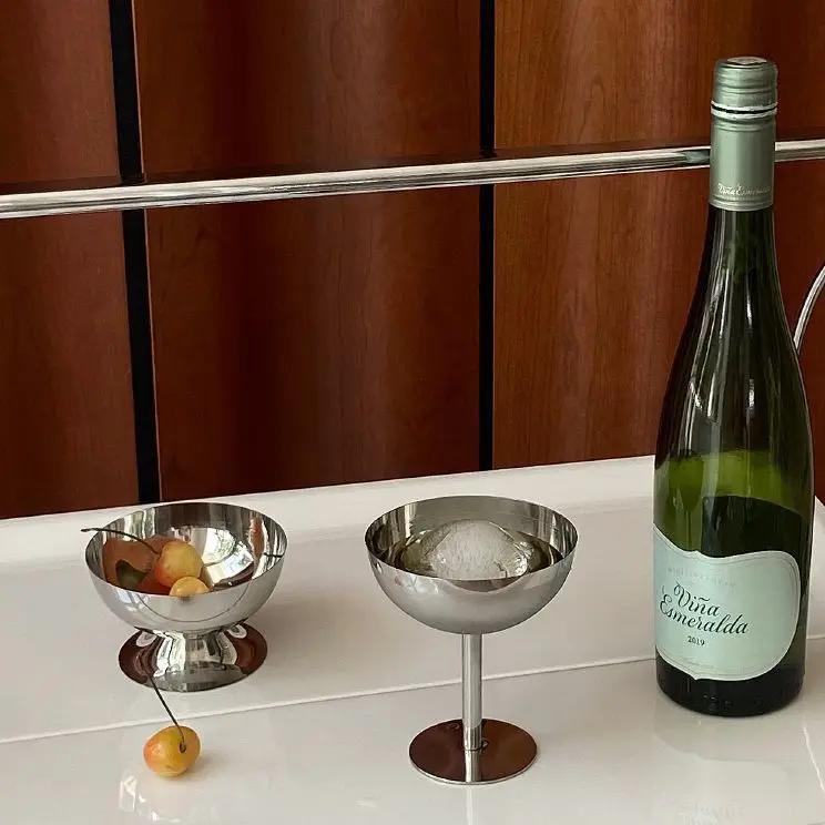 Stainless Steel High-foot Goblet Cup Ice Cream Dessert Salad Bowl Fruit Plate Retro Snack Dish Pudding Bowls Cup Bar Supplies