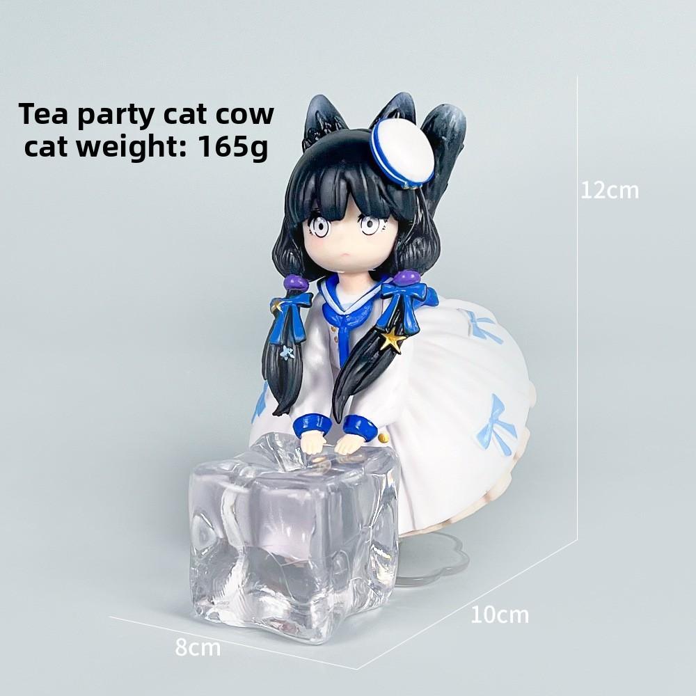 

Ribose Dlc Series Tea Party Cat Pvc Collectible Figure With Assembly For Anime Fans Cow