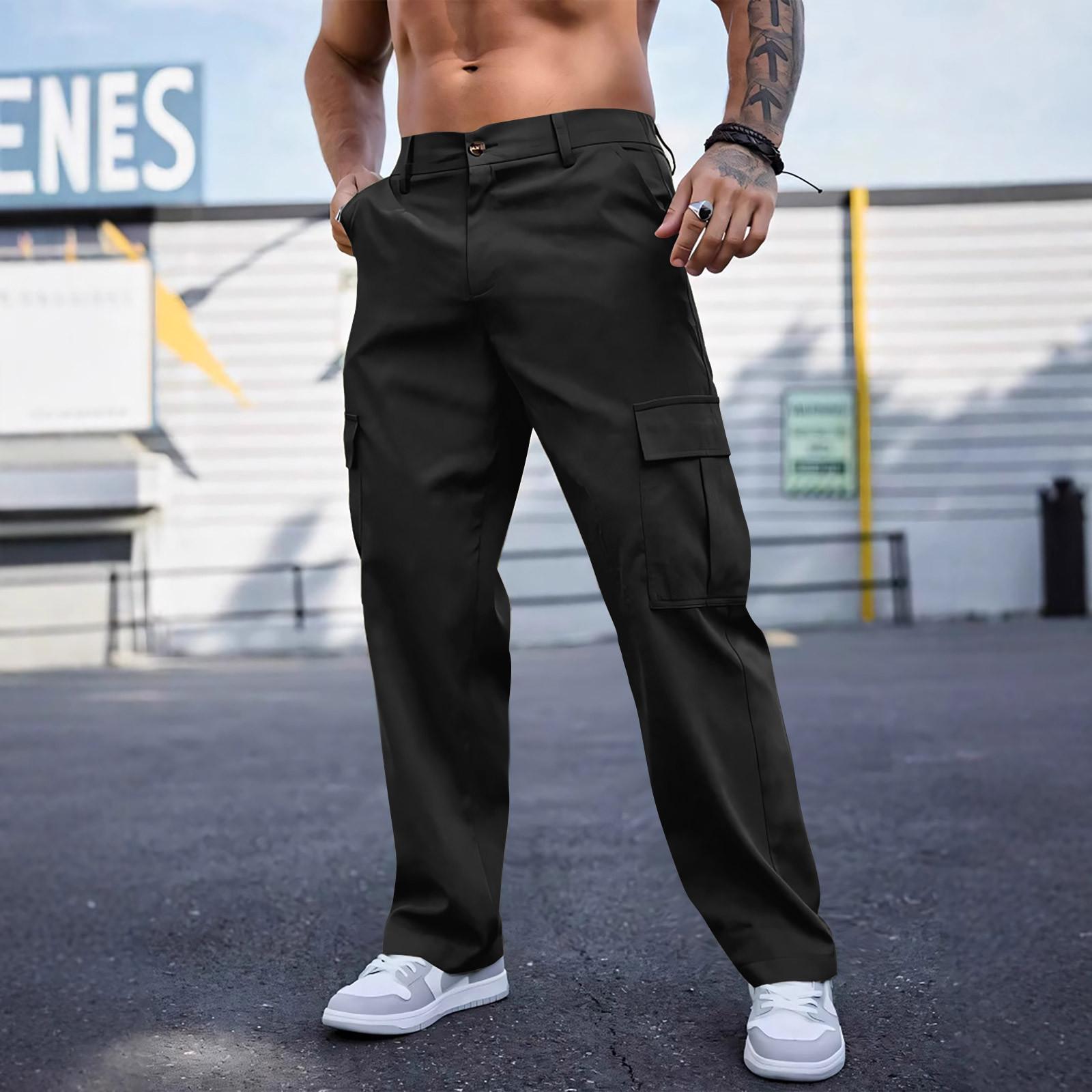 

Мужские комбинезоны, повседневные брюки с несколькими карманами и завязками, походные брюки, хлопковые саржевые брюки L чёрный